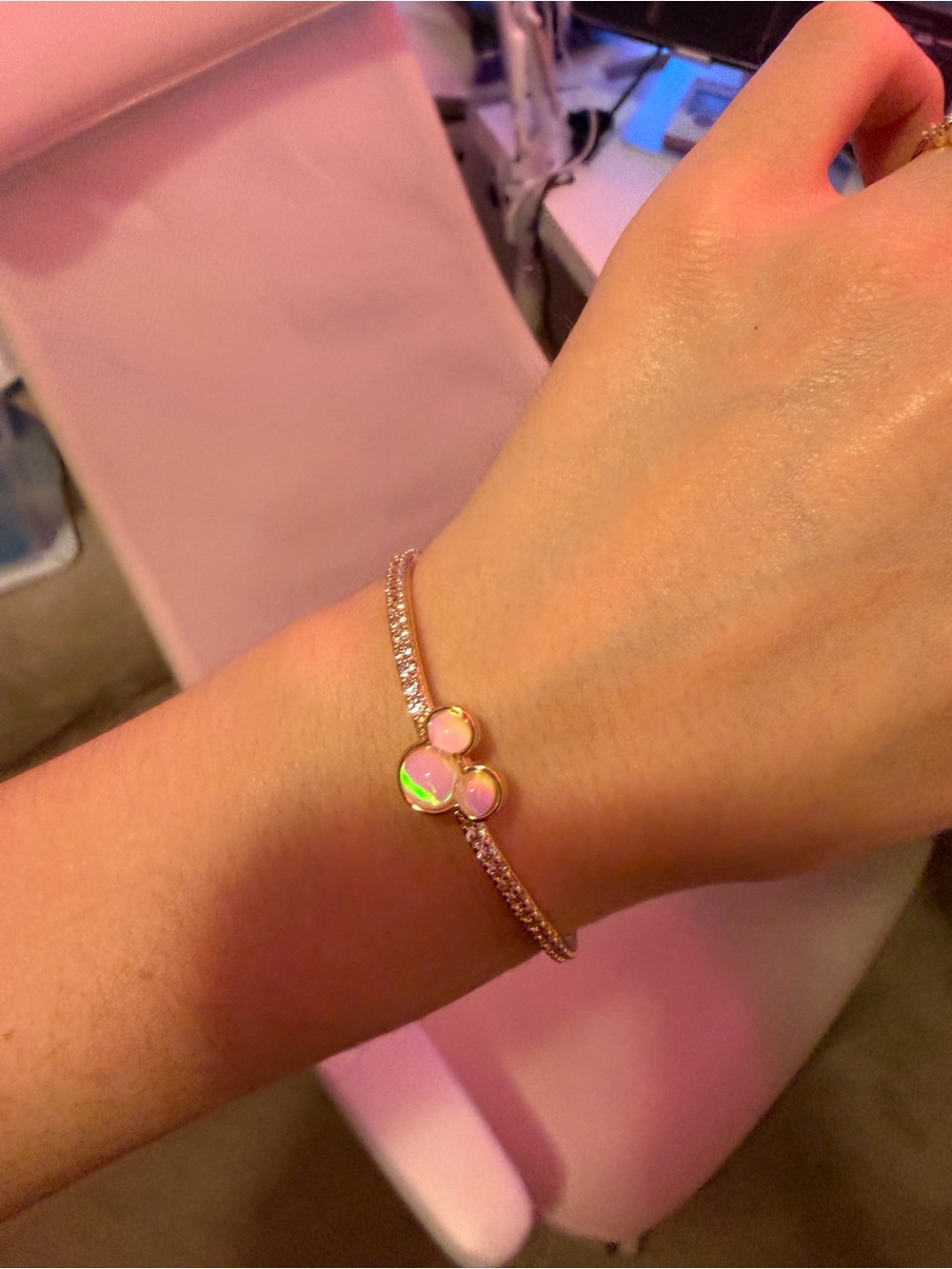 NWOT Disney Gold Crystal Bracelet with Pink Opal Accents
